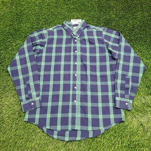 Vintage LEE Plaid Button Shirt Large 22x30 Green Blue 80s